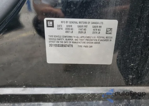 2014 Chevrolet Impala Ltz z USA, uszkodzony, nr VIN 2G1155S32E9274770